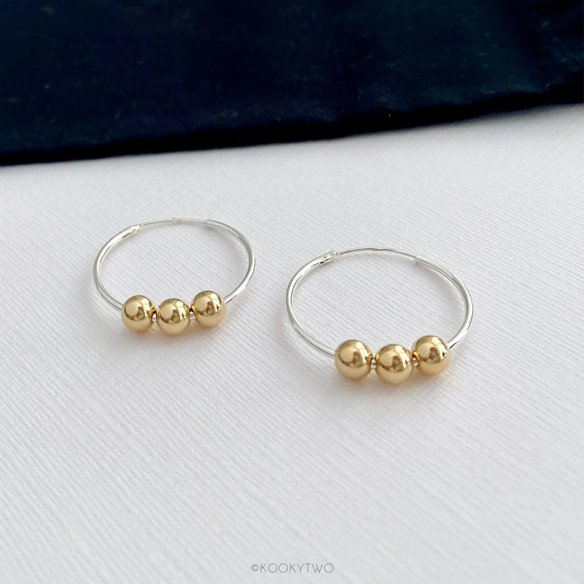 Silver and Gold Bead Sleeper Hoop Earrings