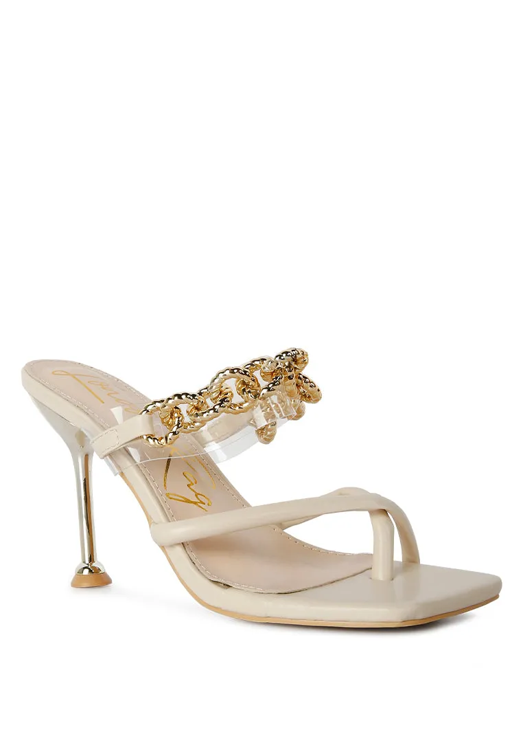 Social Bee Link Chain Embellished Heel Sandals