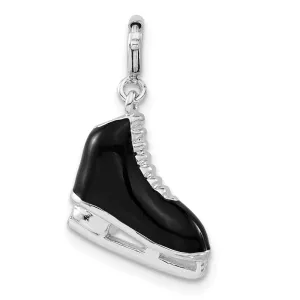 Sterling Silver Black Enameled Ice Skate Charm
