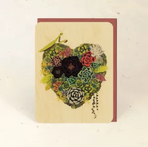 Succulent Heart Wood Greeting Card