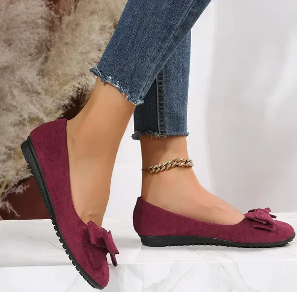 Suede Bow Round Toe Flats