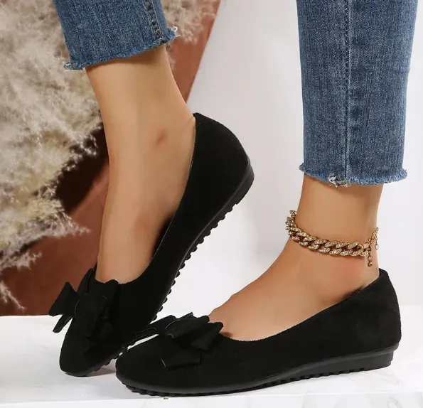 Suede Bow Round Toe Flats