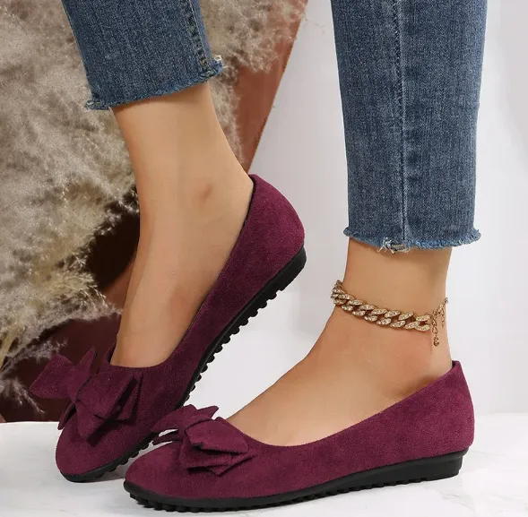 Suede Bow Round Toe Flats