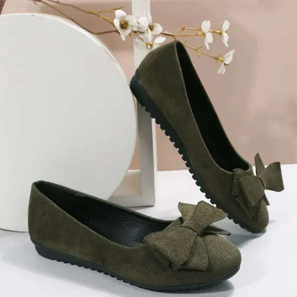 Suede Bow Round Toe Flats