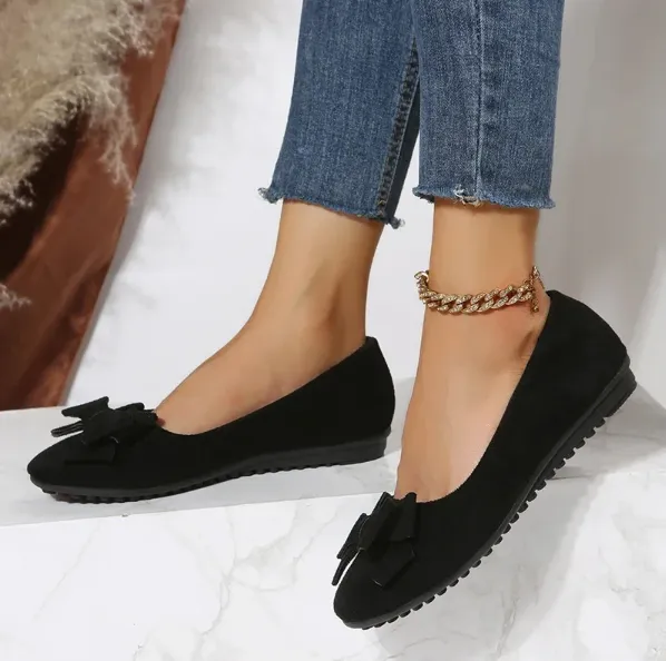 Suede Bow Round Toe Flats