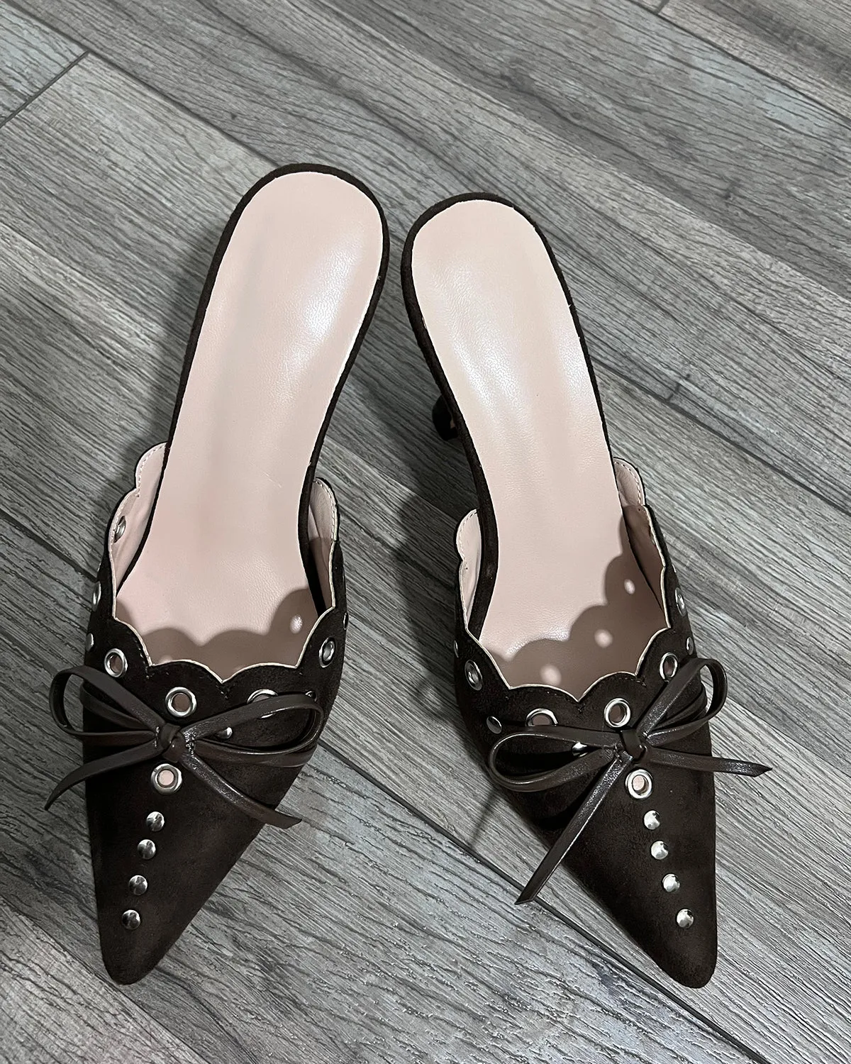 Suede low heel pointed toe mule shoes slippers