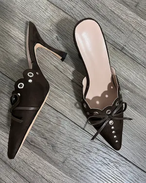 Suede low heel pointed toe mule shoes slippers