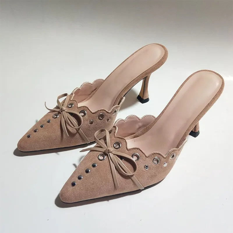 Suede low heel pointed toe mule shoes slippers