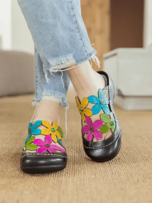 Summer Bloom Black Leather Sandal