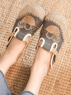 Summer Picnic Embroidered Linen Mule - Grey