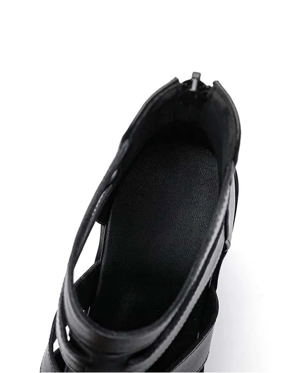 Summer Retro Leather Wedge Strappy Sandals