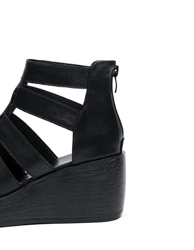 Summer Retro Leather Wedge Strappy Sandals