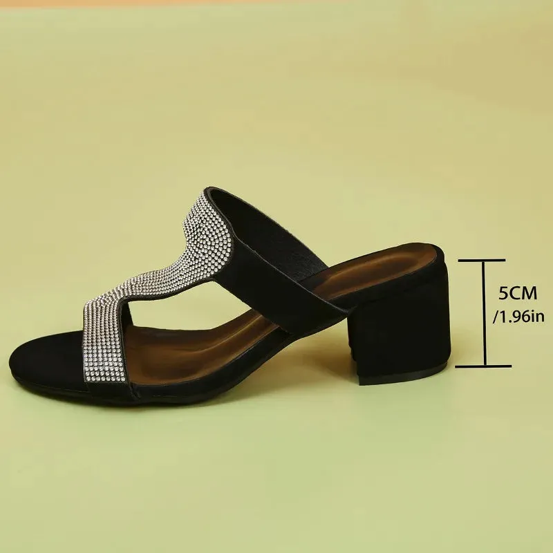 Summer Women's Fashion Open Toe Slip-On Flats Comfortable Slippers Rhinestone Designer Sandals for Women