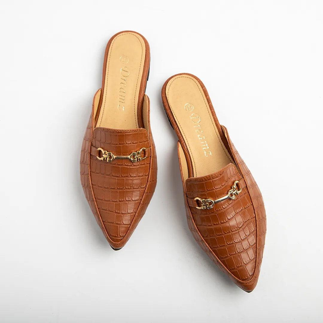 Sunata | Croco Summer Mules - camel