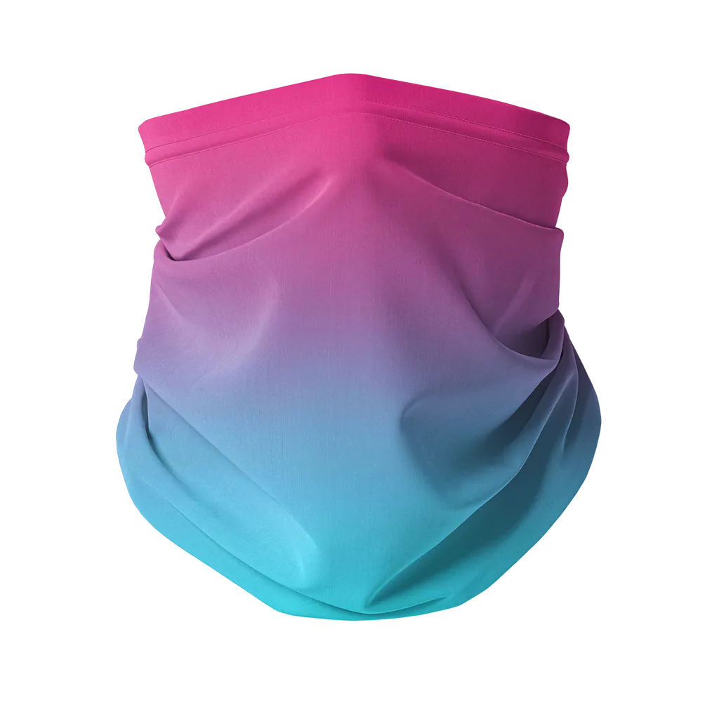 Teal Blue Faded to Hot Pink Neck Gaiter/Face Mask