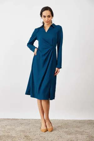 Tealquila Sunrise Draped A-Line Dress - Teal