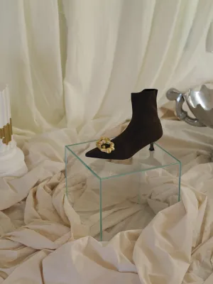 Techno-Knit Galea Low-Heeled Boots - Chataigne/Gold