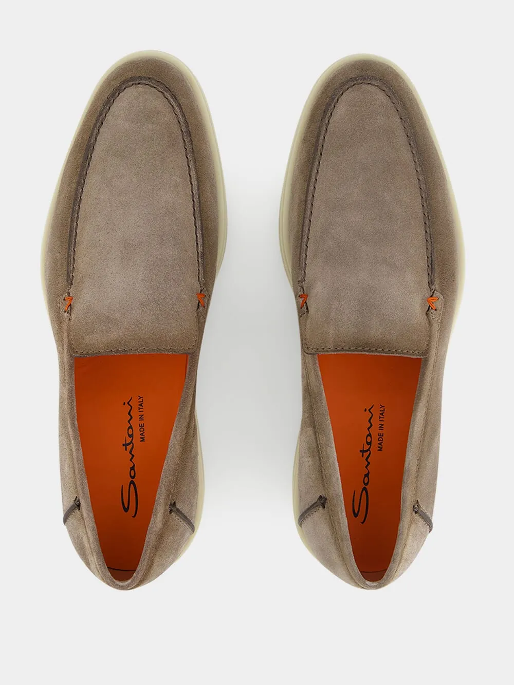 Tonal-Stitching Leather Loafers