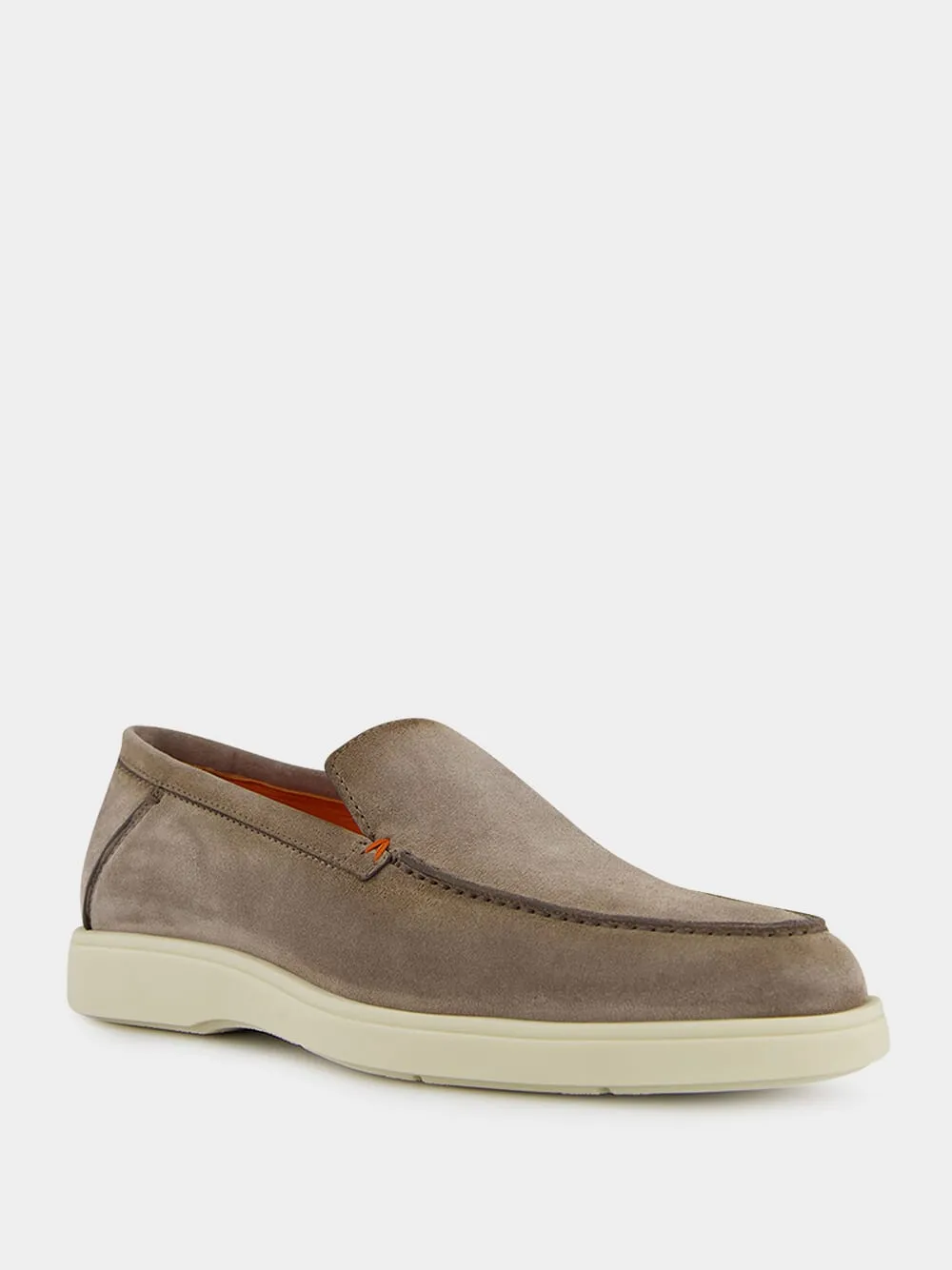 Tonal-Stitching Leather Loafers