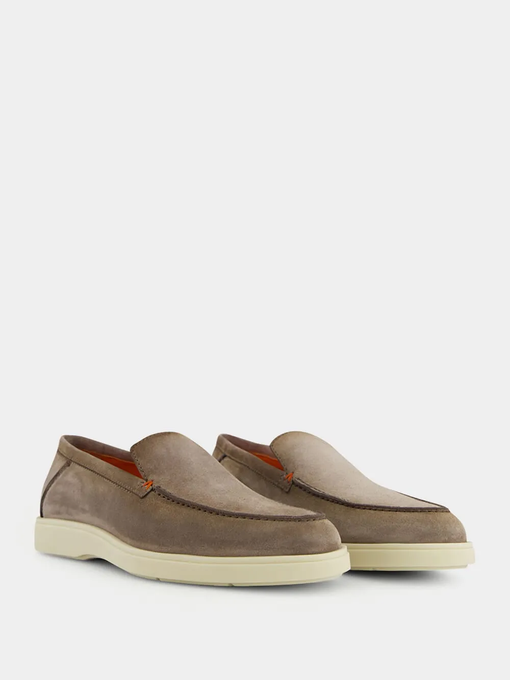 Tonal-Stitching Leather Loafers
