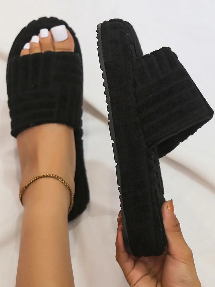 Toweling Round Toe Flat Slider