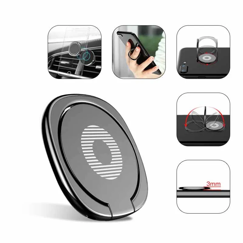 Universal Metal Bracket 360 Flexible Rotation Finger Ring Phone Stand Desktop Stand Silver