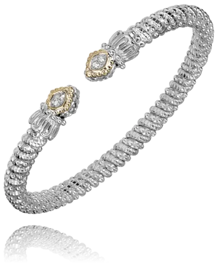 Vahan Sterling Silver & 14K Yellow Gold Diamond Pave "Spades" Bangle Bracelet