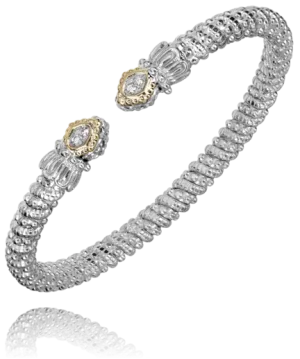 Vahan Sterling Silver & 14K Yellow Gold Diamond Pave "Spades" Bangle Bracelet