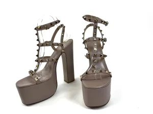 Valentino Mauve Leather Rockstud Strappy Platform Sandals Size 39.5
