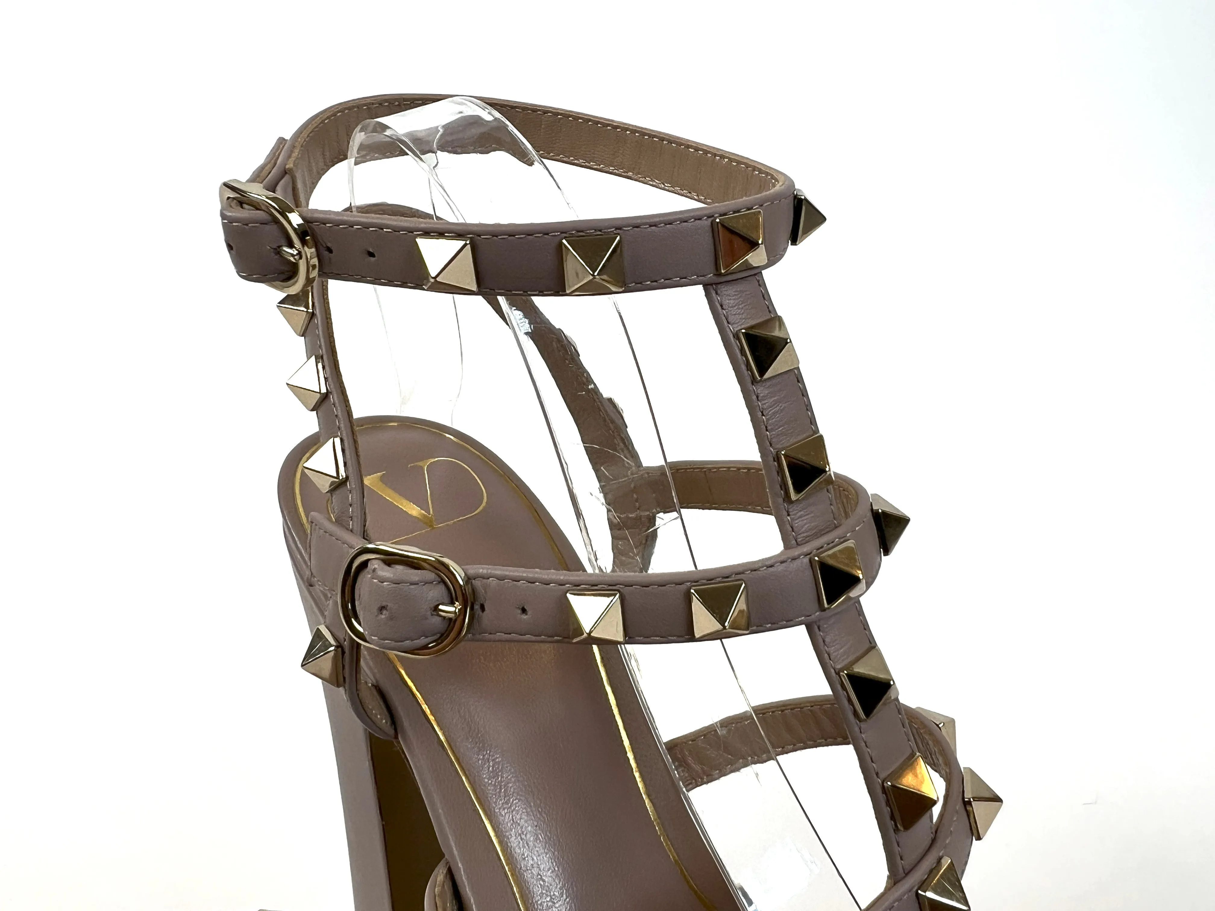 Valentino Mauve Leather Rockstud Strappy Platform Sandals Size 39.5