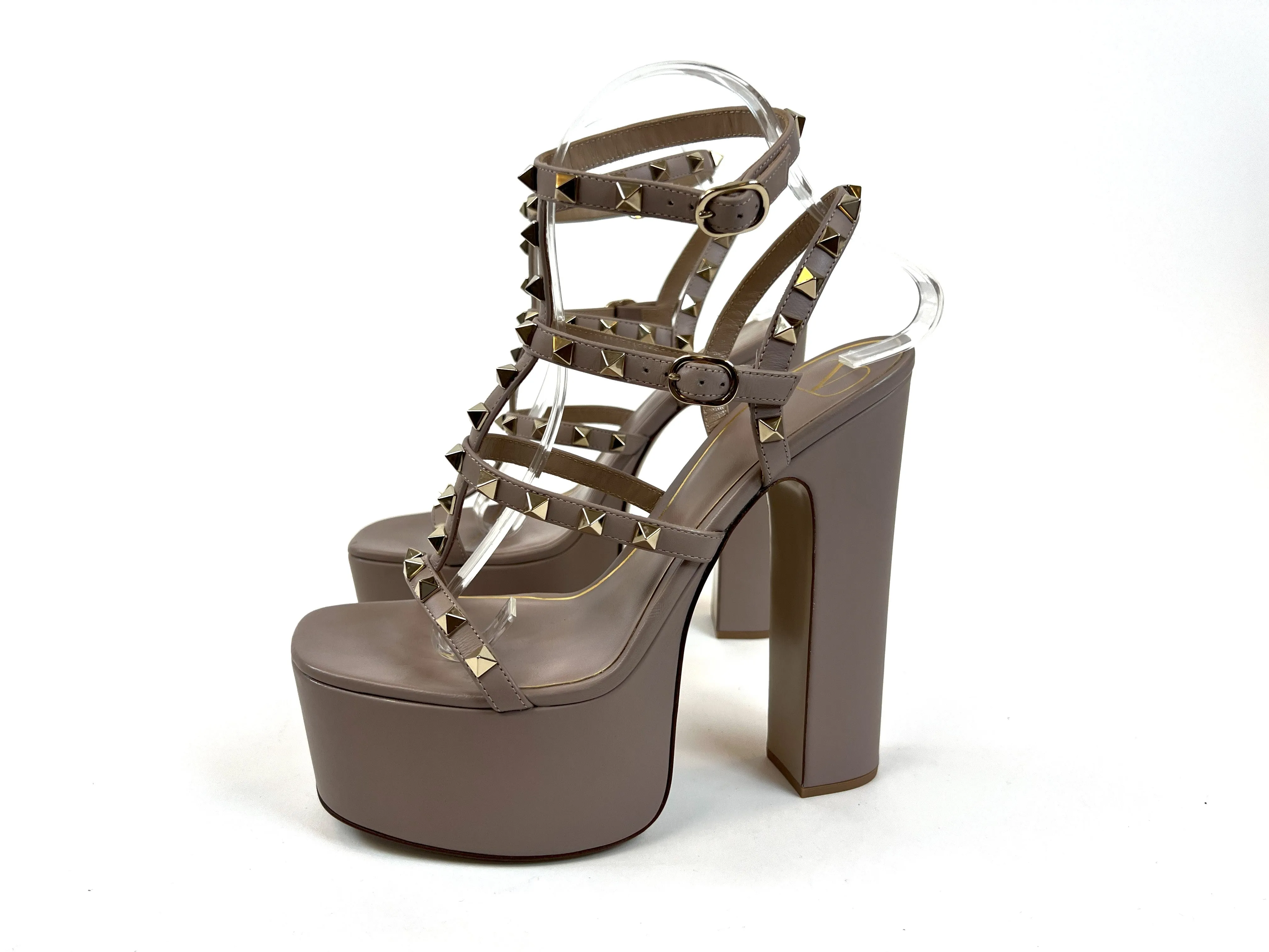 Valentino Mauve Leather Rockstud Strappy Platform Sandals Size 39.5