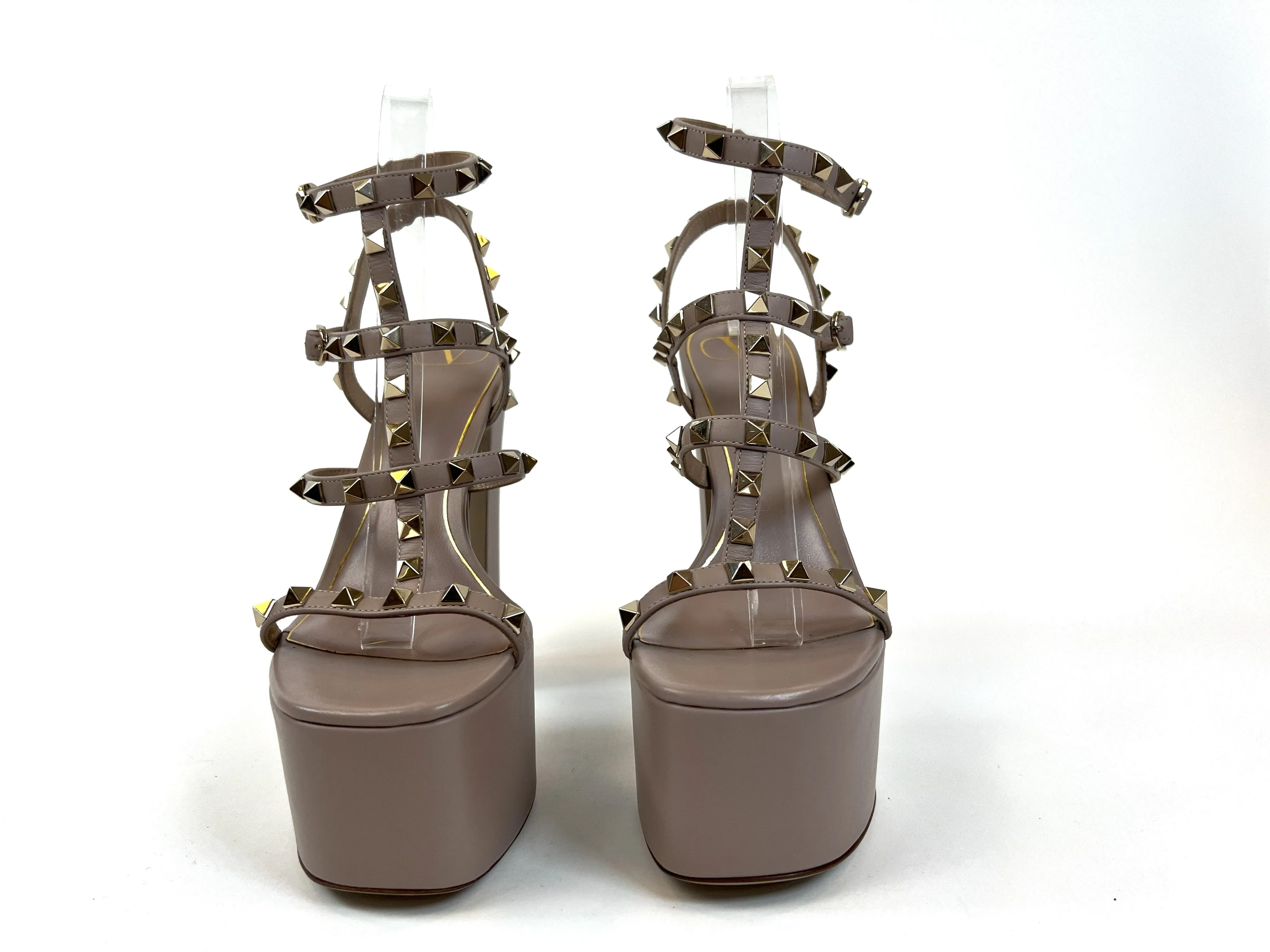 Valentino Mauve Leather Rockstud Strappy Platform Sandals Size 39.5
