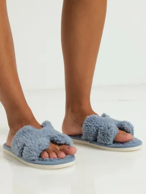 Vamp Open Toe Slippers - Blue