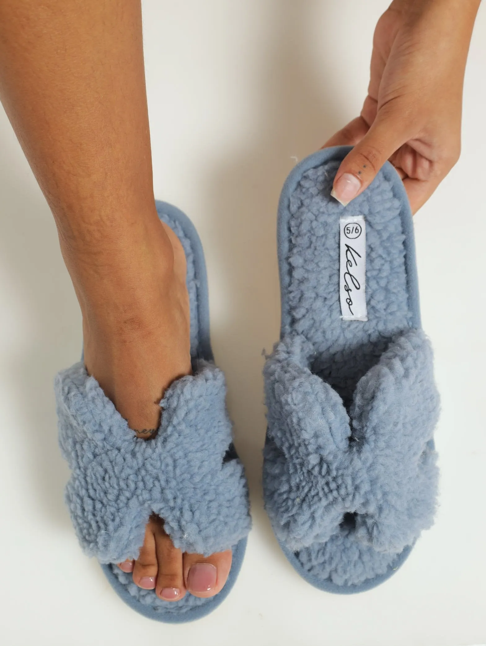 Vamp Open Toe Slippers - Blue
