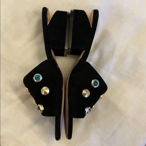 VANELI BLACK SUEDE STUDDED MULES.    NEW