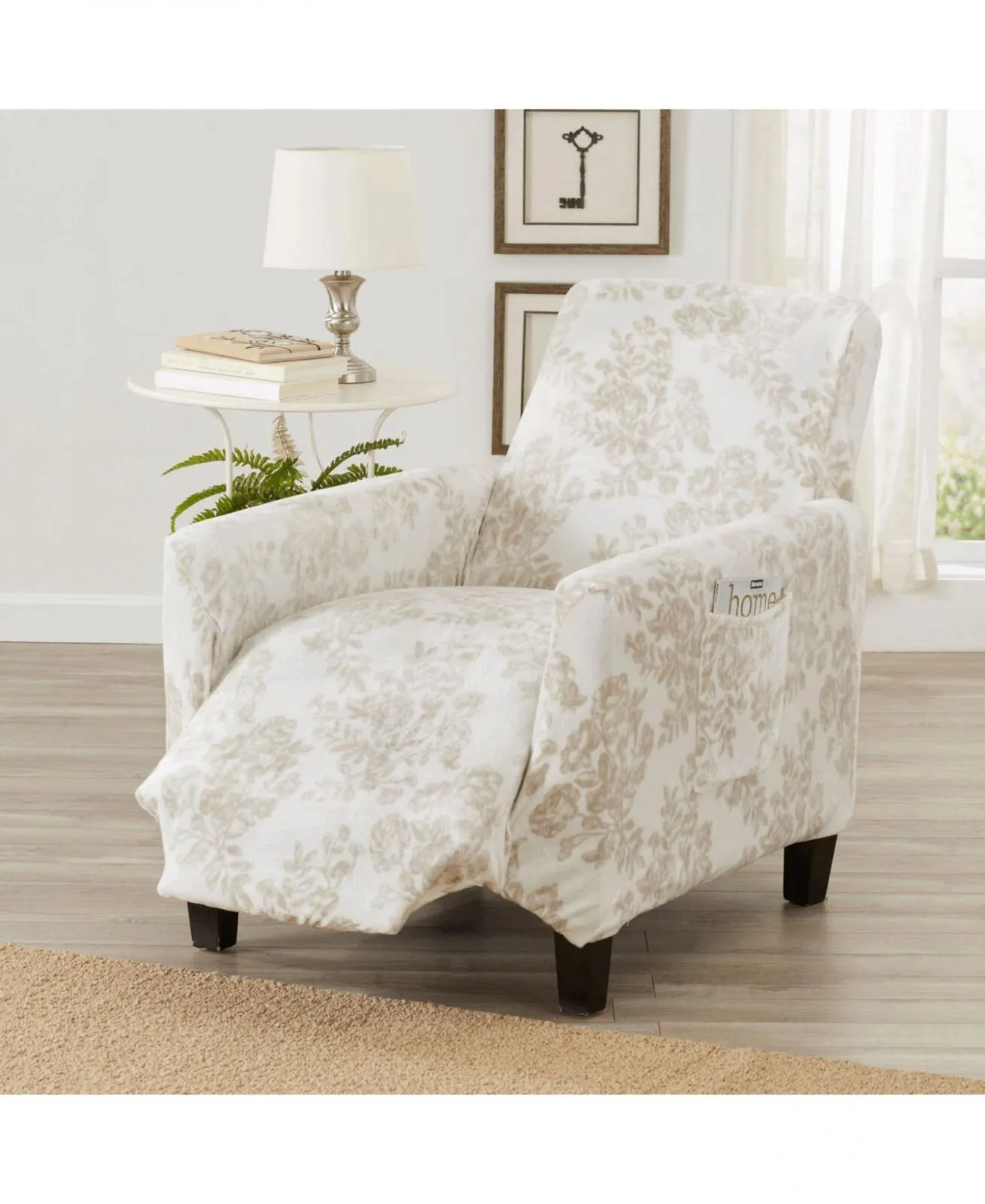 Velvet Plush Stretch Recliner Slipcover Silver Multi Recliner (Up to 48" Wide)