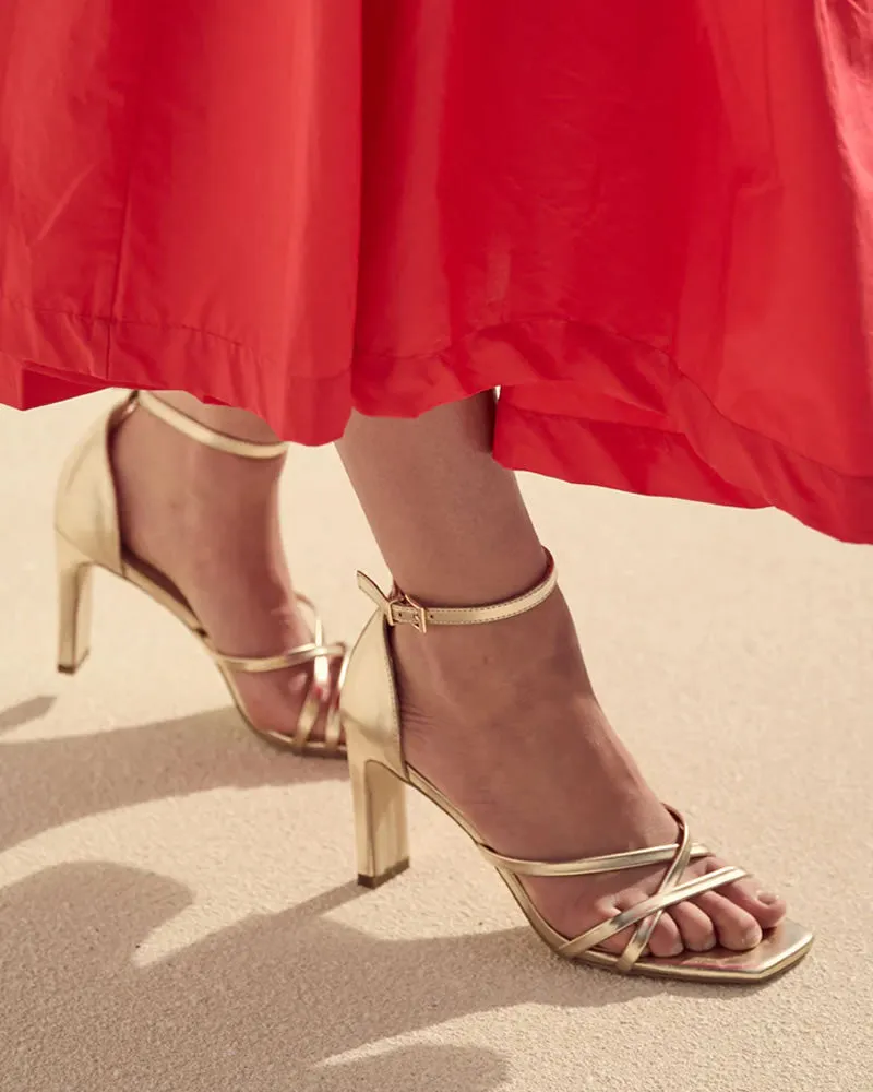 Verali Kingdom Strappy Shaved Block Heels Champagne