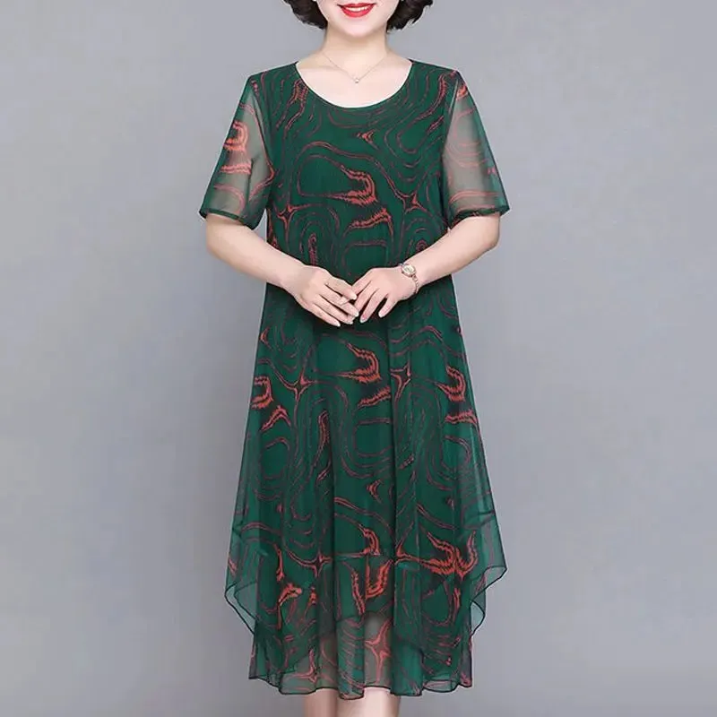 Vintage Floral O-Neck Midi Dress