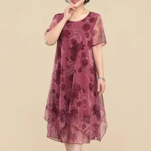 Vintage Floral O-Neck Midi Dress