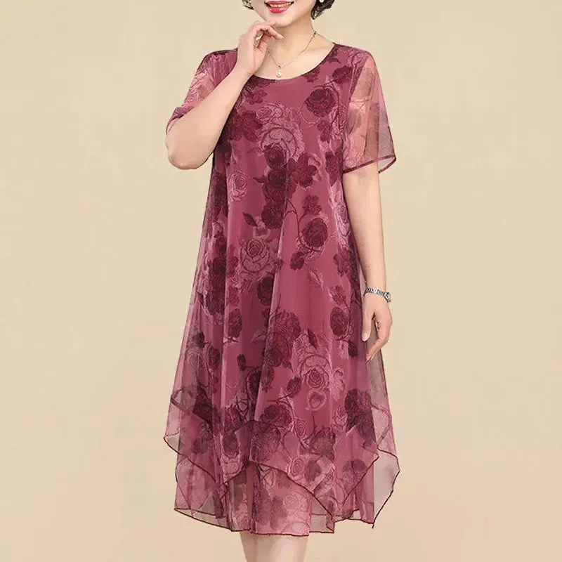 Vintage Floral O-Neck Midi Dress