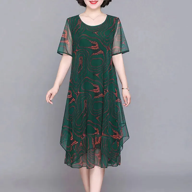 Vintage Floral O-Neck Midi Dress