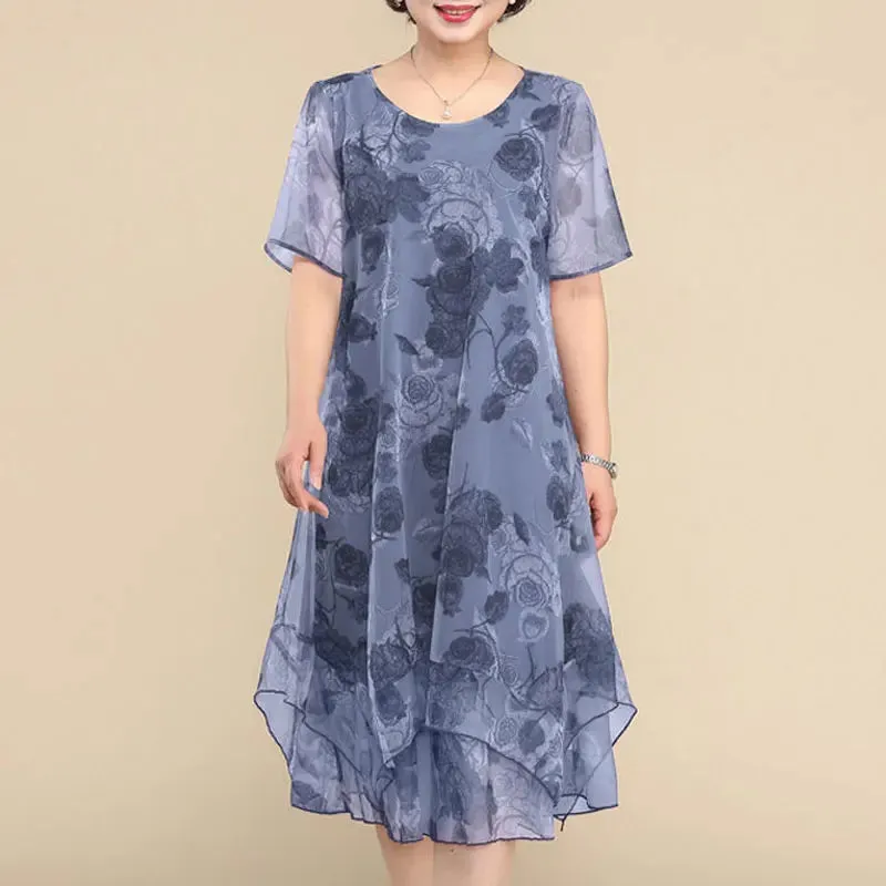 Vintage Floral O-Neck Midi Dress
