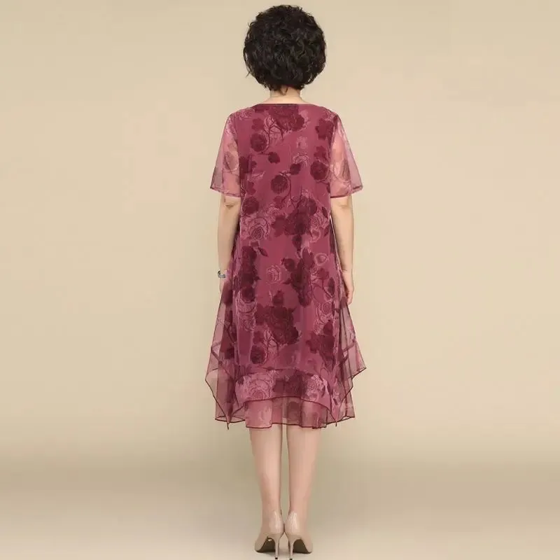 Vintage Floral O-Neck Midi Dress