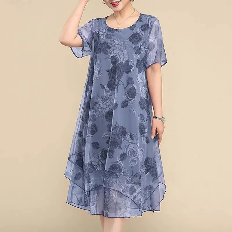Vintage Floral O-Neck Midi Dress