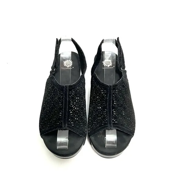 Vintage Y2K black cutout suede silver lined slingback platform wedge sandals