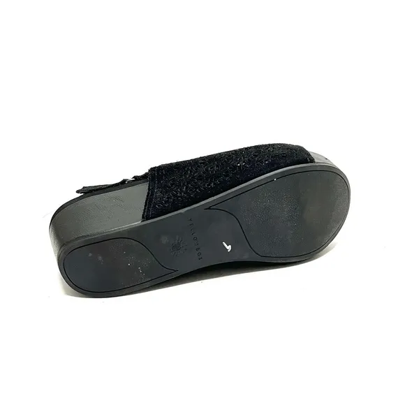 Vintage Y2K black cutout suede silver lined slingback platform wedge sandals