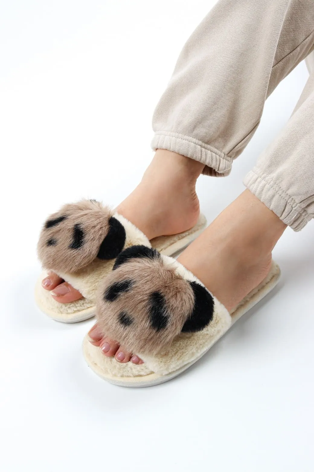 Viny - Faux Fur Panda Slipper For Women