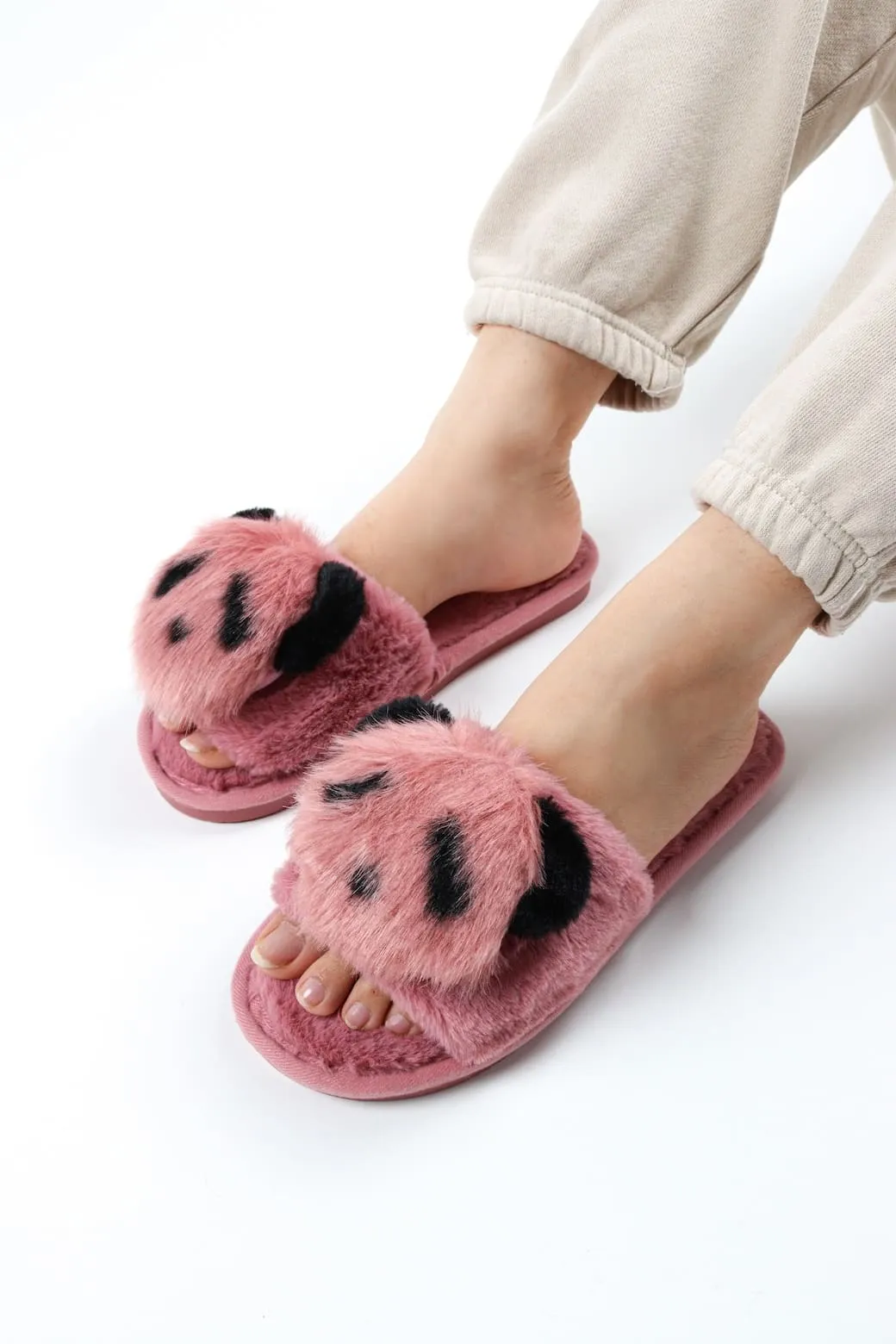 Viny - Faux Fur Panda Slipper For Women
