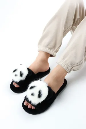 Viny - Faux Fur Panda Slipper For Women