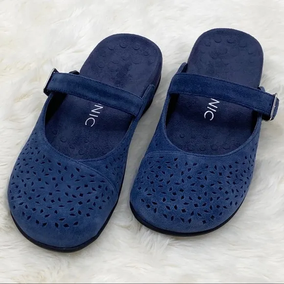 VIONIC Lidia Slip On Mules US 6 / EU 37 Blue Laser-Cut Suede